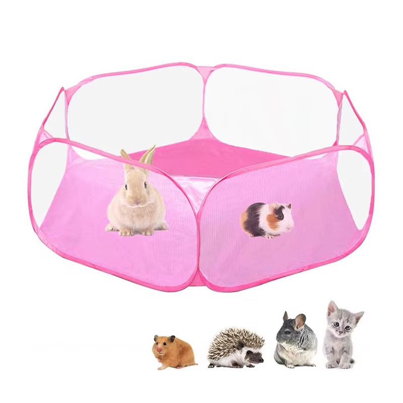 Portable Soft Playpen Small Pet Cage Transparent Hedgehog Cage Tent Pet Playpen Open Folding Yard Fence for Dog Hamster Rabbit Guinea Pig